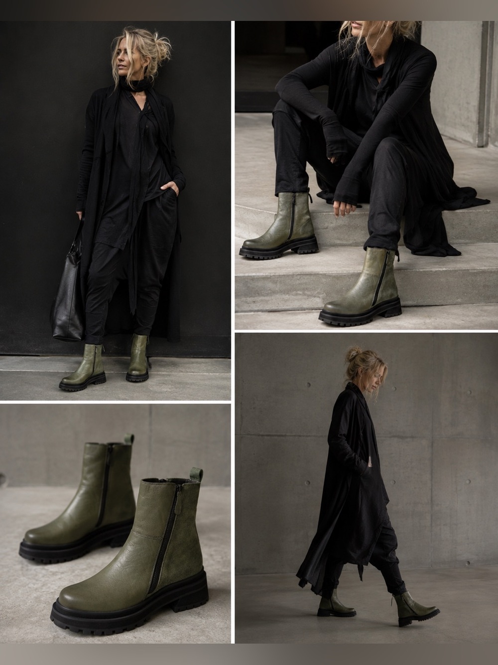 Rotunda Hidro Boots Olive Leather Lug Sole Ankle Boots EU 37 US 7 Scandinavian